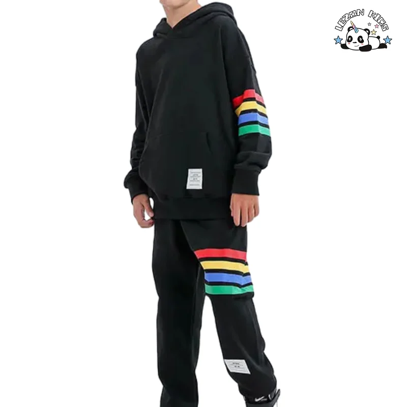 LEZONKIDS - New Customized Children Clothes Set Colourful Printing Cotton Hoodie Fashion Kids Clothing